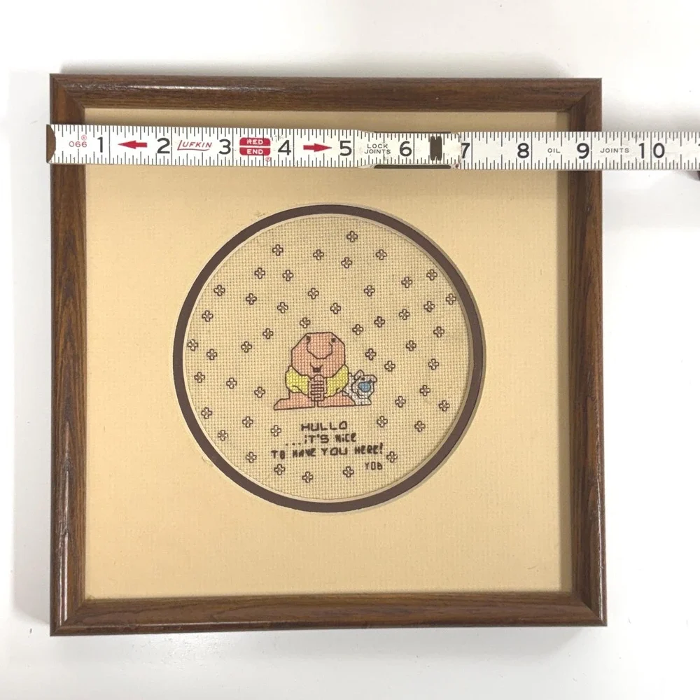 Vintage framed Ziggy Cross-stitch Welcome sign